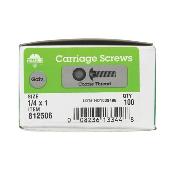 Hillman 812506 0.25 x 1 in. Hot Dipped Galvanized Carriage Screw Bolt 6514954 - main